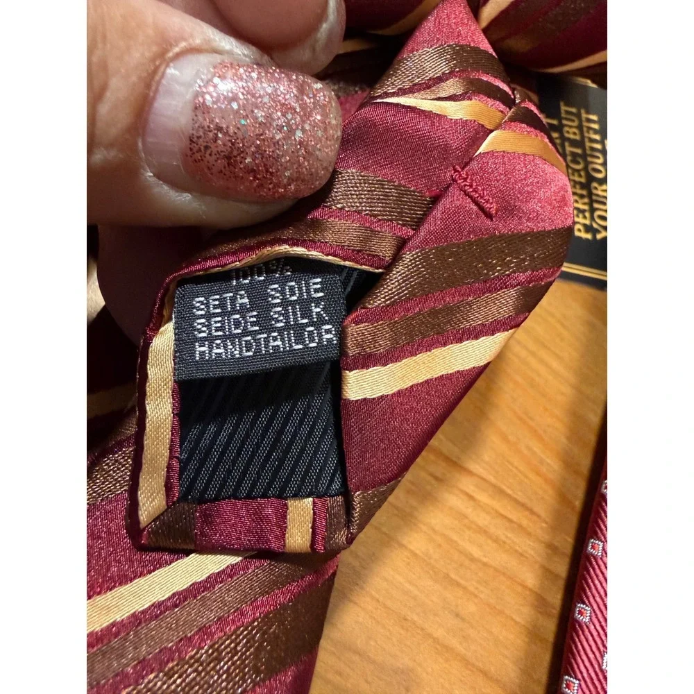 DIBANGU Mens Silk Tie Lot of 3 Burgundy Red Striped Geometric Classic NWT